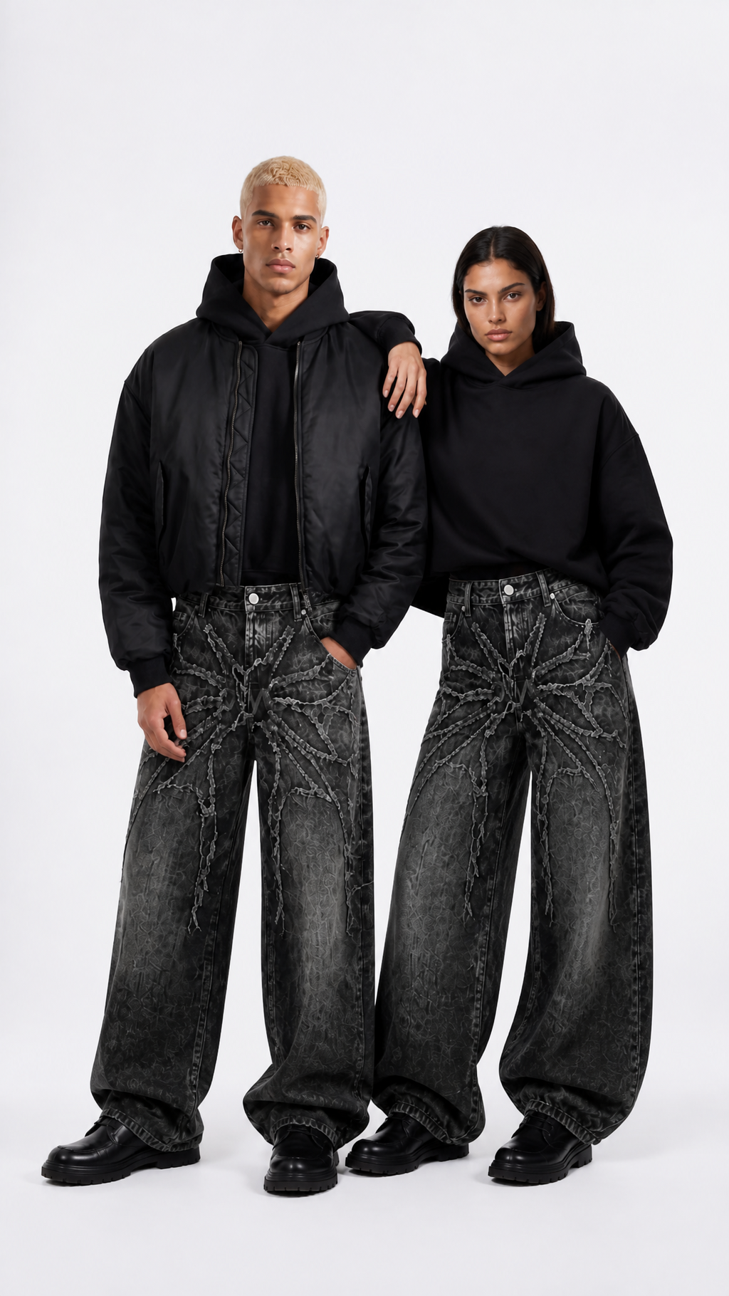 Rogue-Club Distressed Spider Wide Leg Jeans