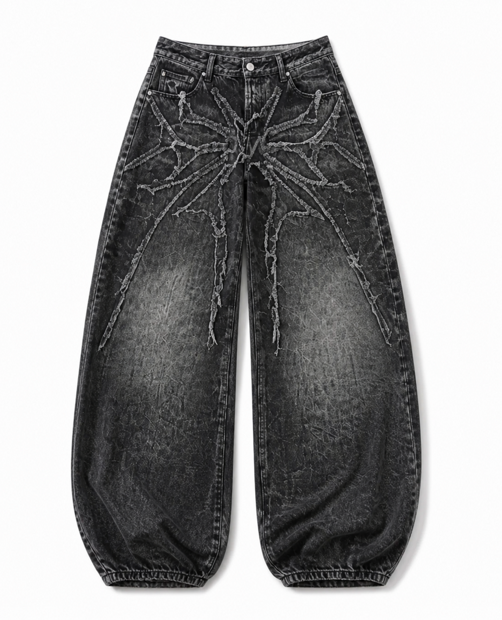 Rogue-Club Distressed Spider Wide Leg Jeans