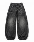 Rogue-Club Distressed Spider Wide Leg Jeans