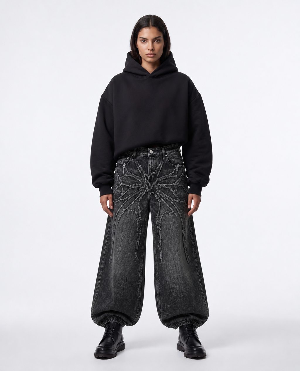 Rogue-Club Distressed Spider Wide Leg Jeans