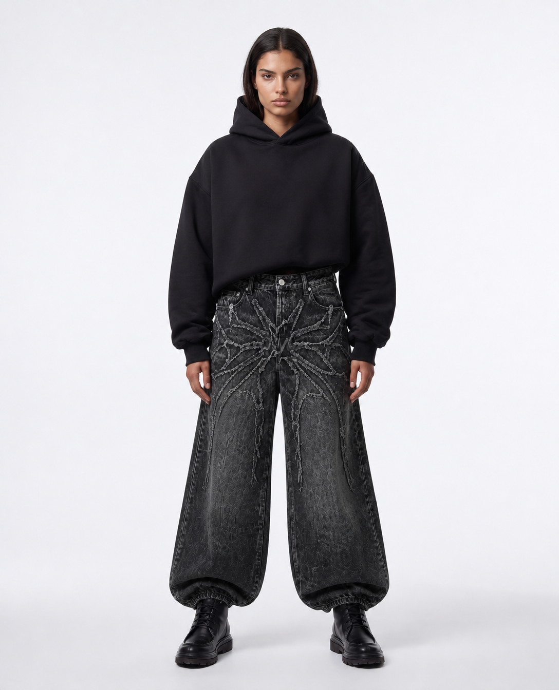 Rogue-Club Distressed Spider Wide Leg Jeans