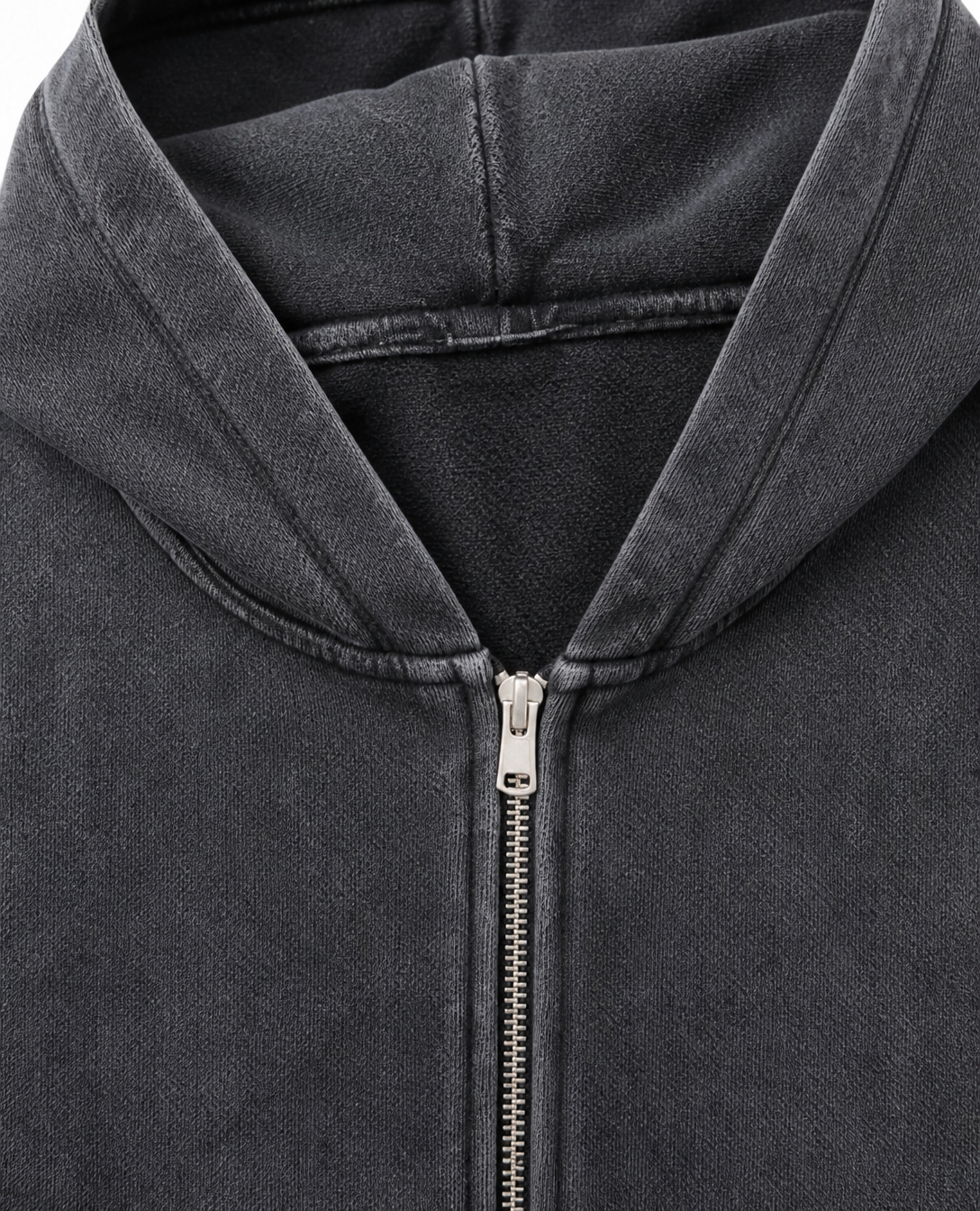 Rogue-Club Acid Wash Zip Hoodie