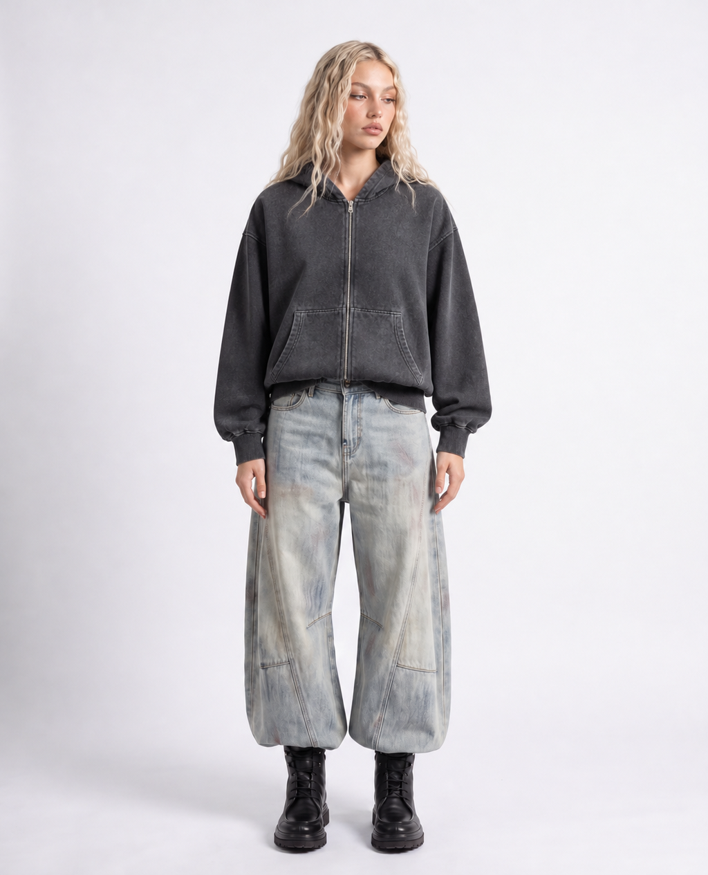 Rogue-Club Acid Wash Zip Hoodie