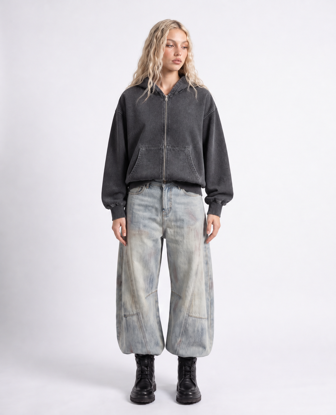 Rogue-Club Acid Wash Zip Hoodie