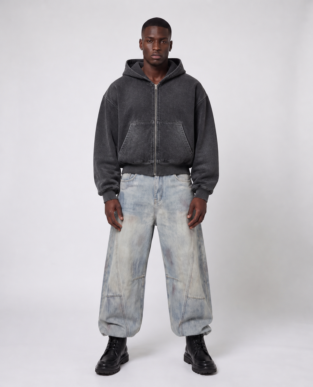 Rogue-Club Acid Wash Zip Hoodie