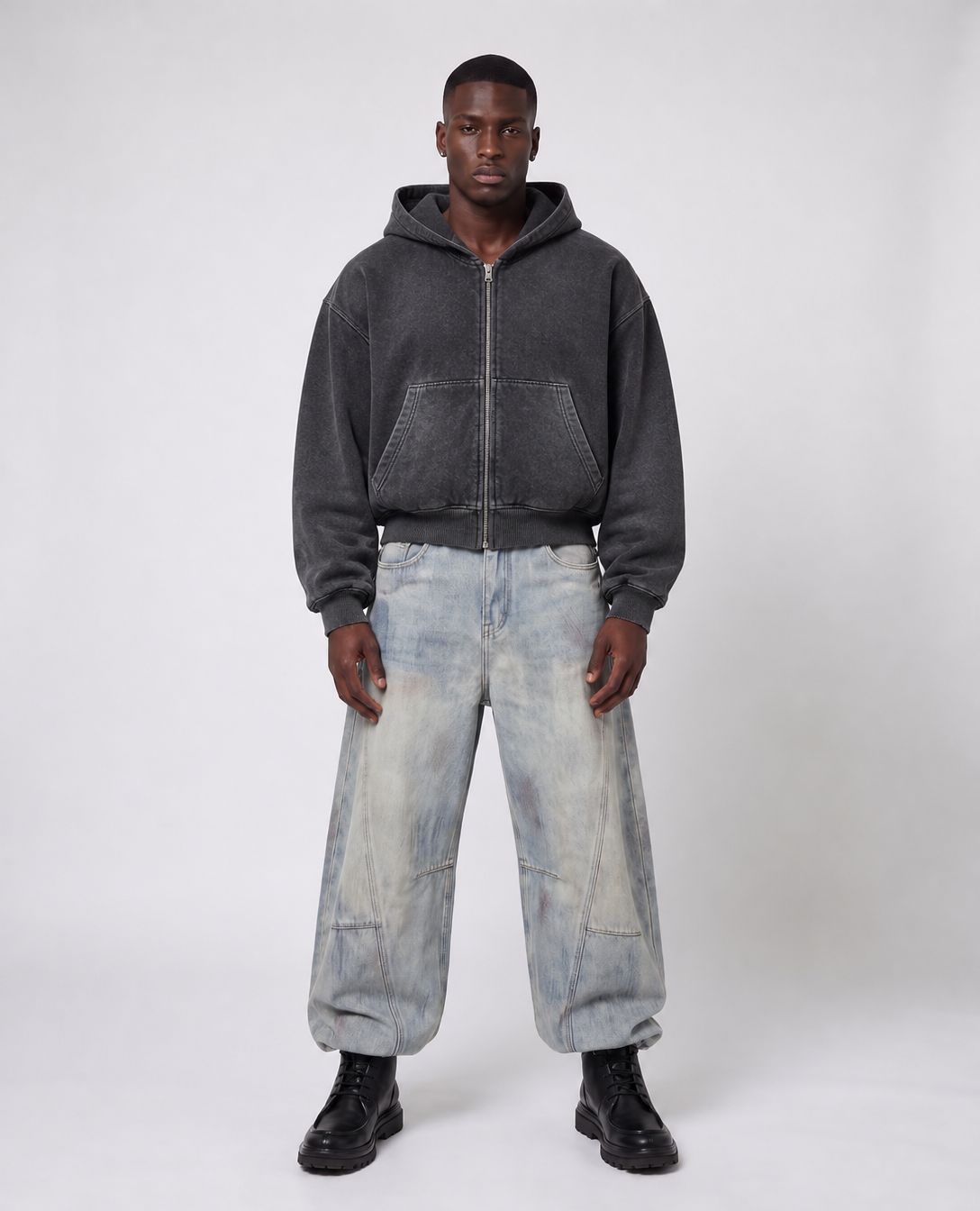 Rogue-Club Acid Wash Zip Hoodie