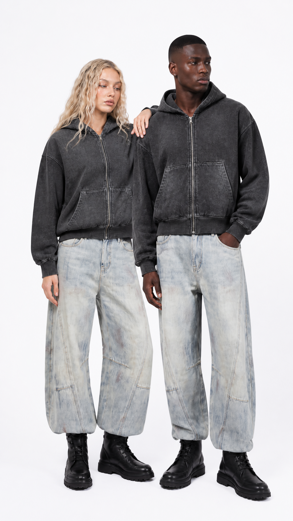 Rogue-Club Acid Wash Zip Hoodie