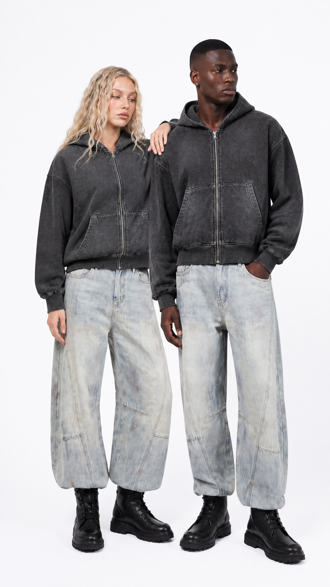 Rogue-Club Acid Wash Zip Hoodie