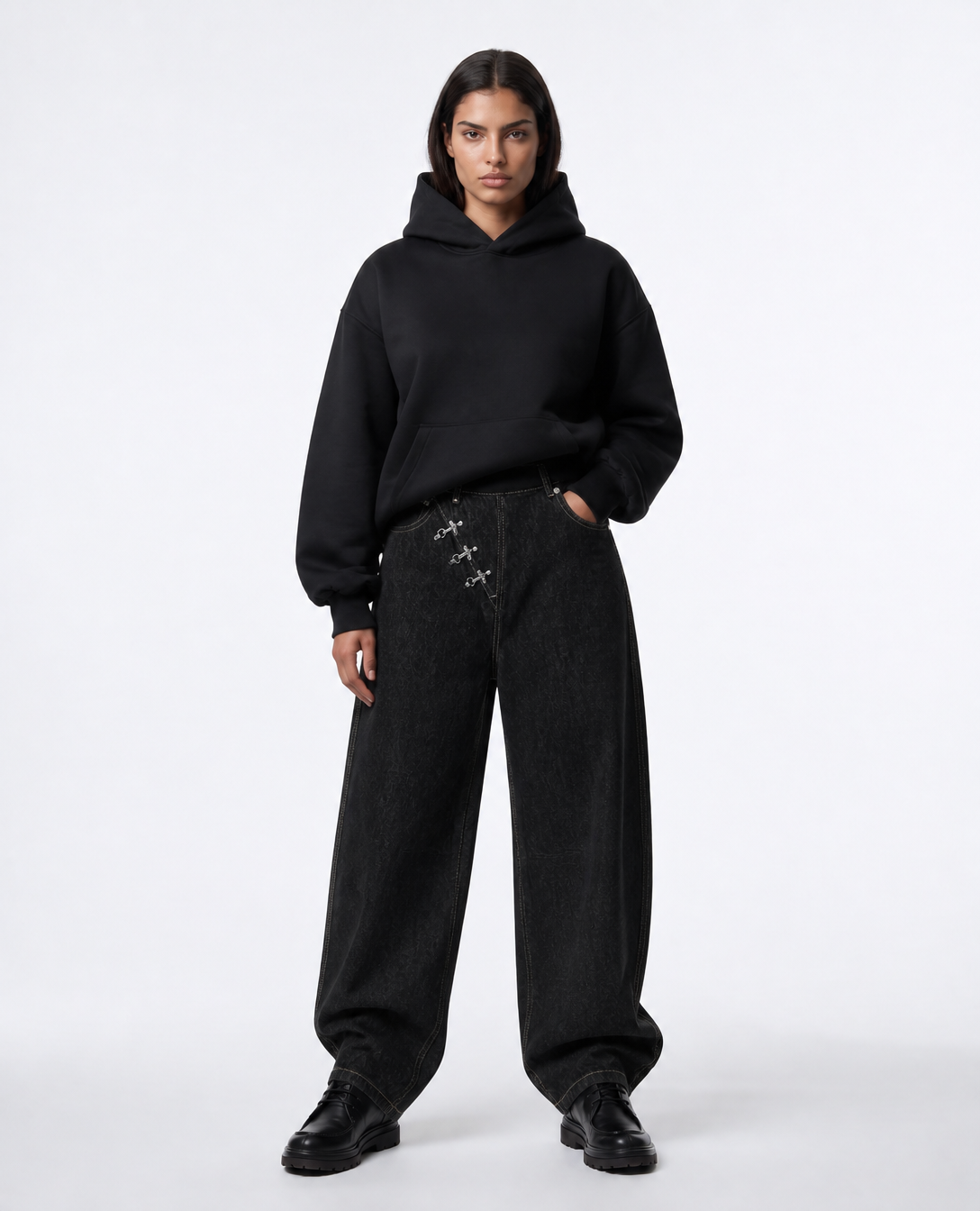 Rogue-Club Buckle Wide Leg Jeans