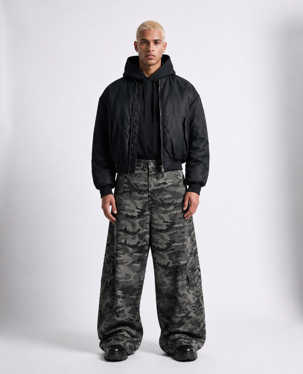 Rogue-Club Camo Wide Leg Cargo Pants
