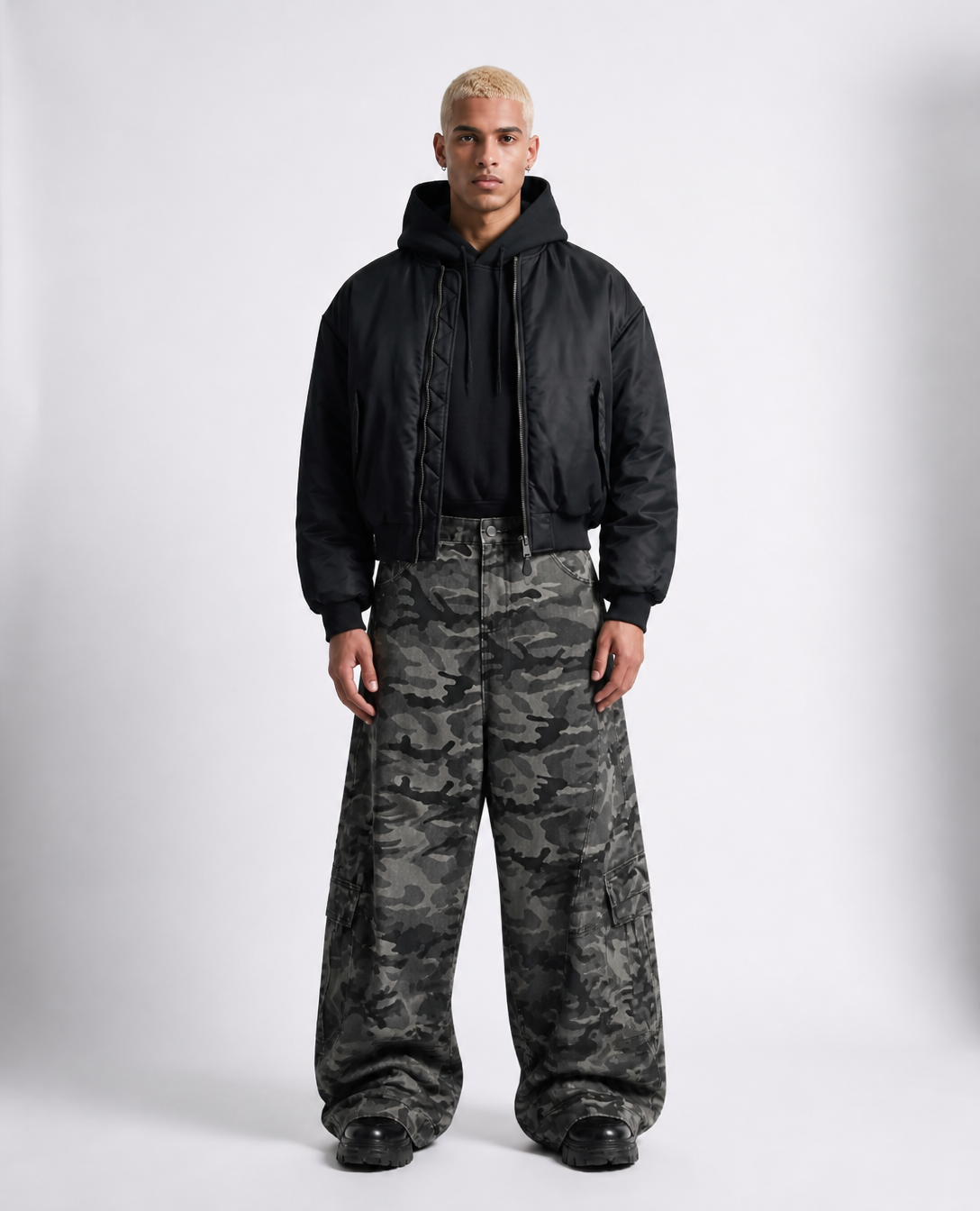 Rogue-Club Camo Wide Leg Cargo Pants