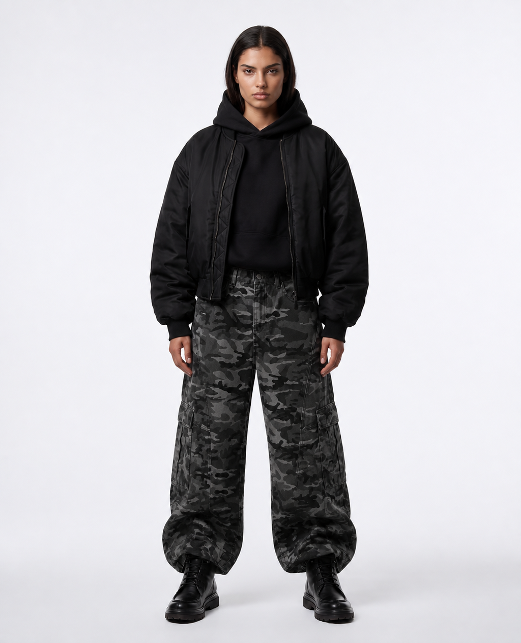 Rogue-Club Camo Wide Leg Cargo Pants
