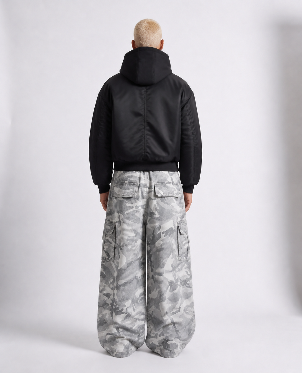 Rogue-Club Grey Camo Wide Leg Cargo Pants