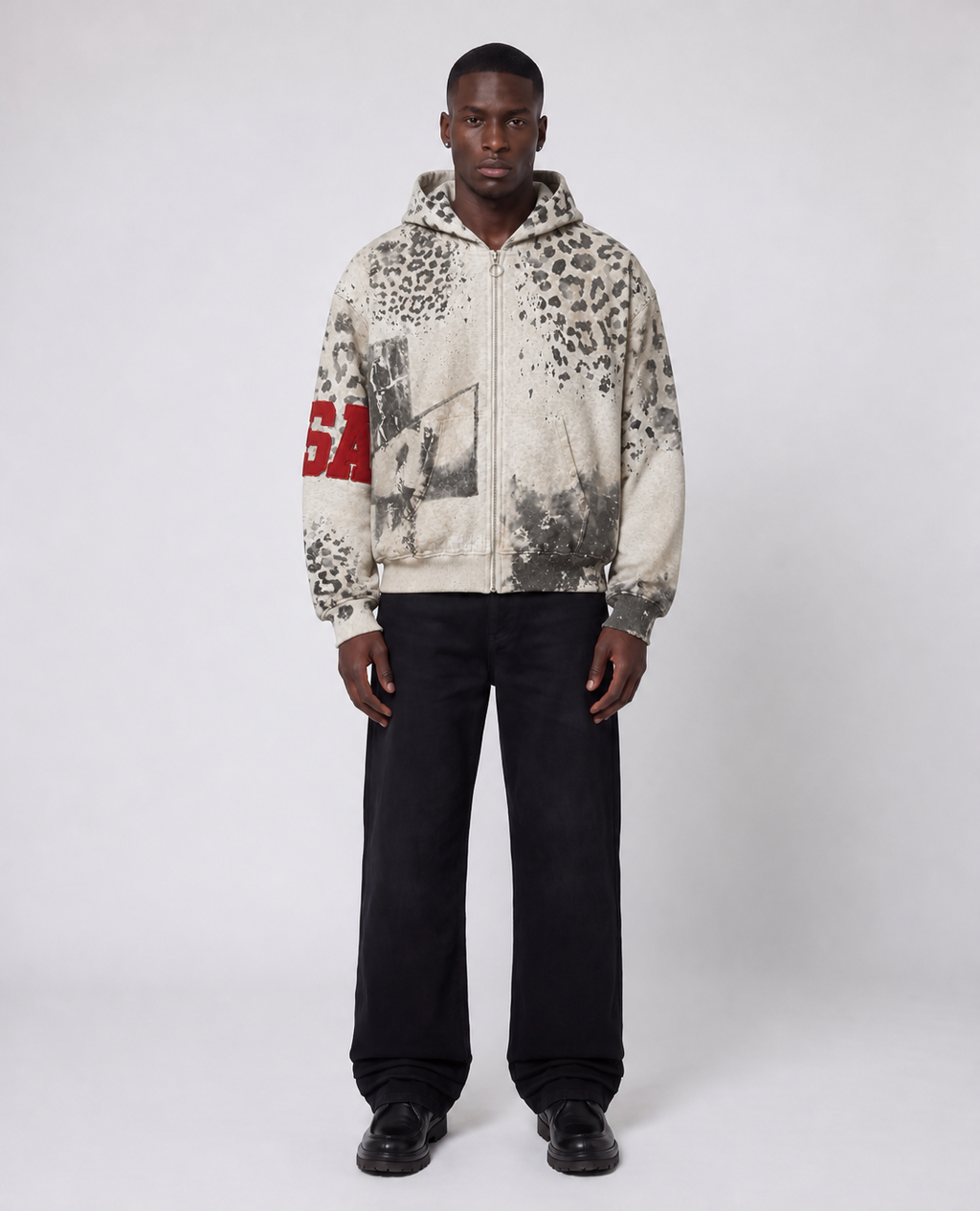 Rogue-Club Leopard Print Zip Hoodie