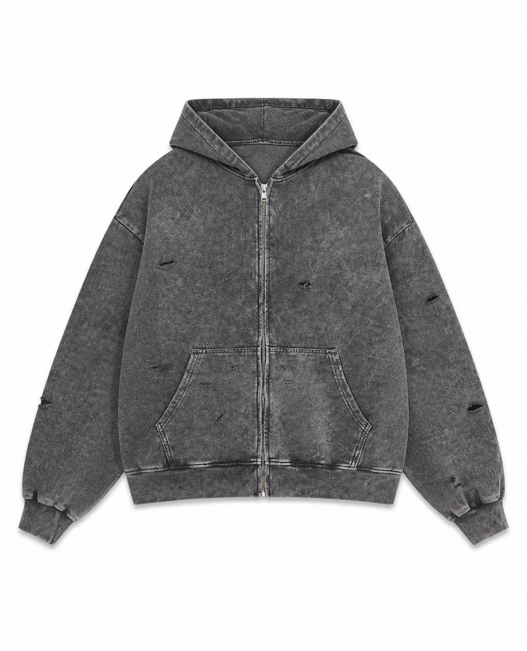Rogue-Club Washed Distressed Zip Hoodie