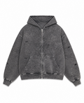 Rogue-Club Washed Distressed Zip Hoodie