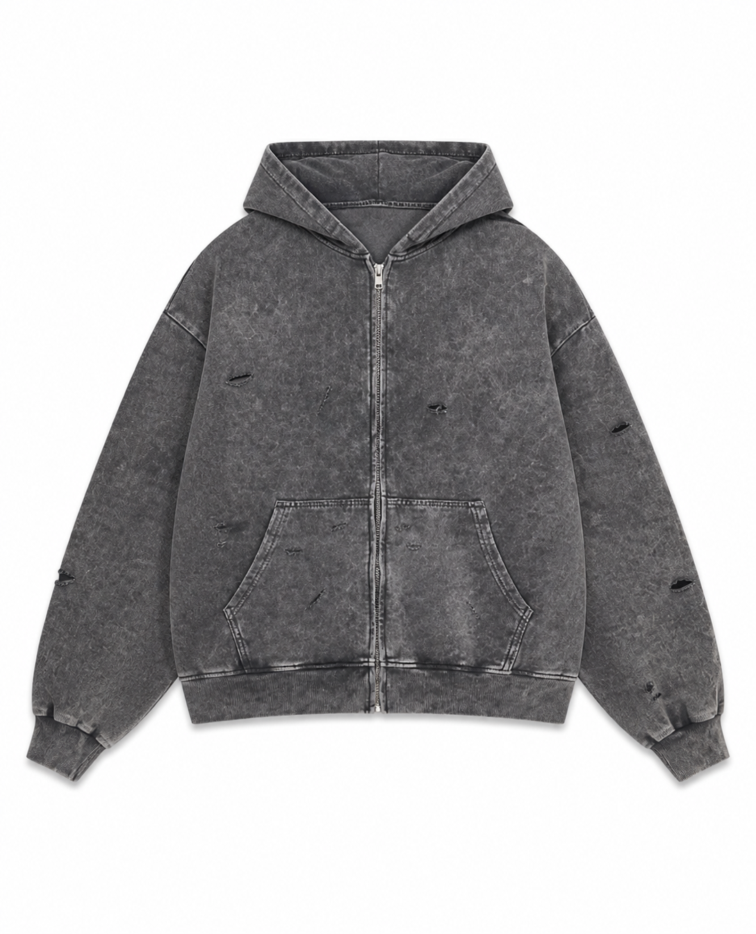 Rogue-Club Washed Distressed Zip Hoodie